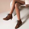 Damen Stiefeletten Leopard Custom Winter Neu Mode Spitzschuh Schnürstiefeletten Mittelhohe Absätze für Damen Freizeitschuhe WSH4993