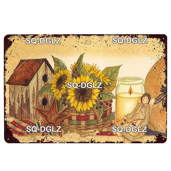 Placă de afiș din metal cu flori, placă de metal vintage, placă de tablă, decor de perete pentru hambar, cameră, bucătărie, garaj, pictură de fier