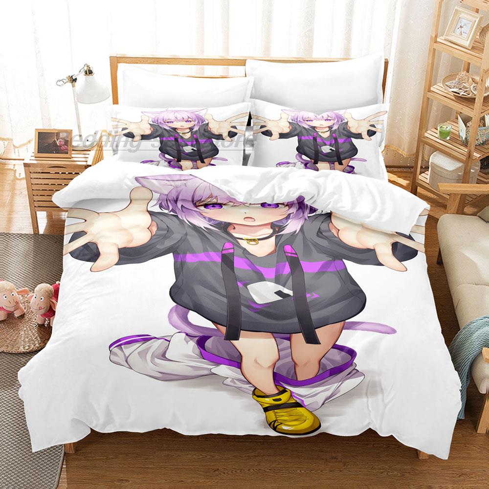 Hololive Neko Mata Okayu Bedding Set Single Twin Full Queen King Size Bed Set Aldult Kid Bedroom Duvetcover Sets 3D Anime