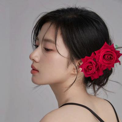 1pc Velvet Rose Hair Clip, Metal Brush Hairpin Hair Comb, Vacation Wedding Hair Ornament