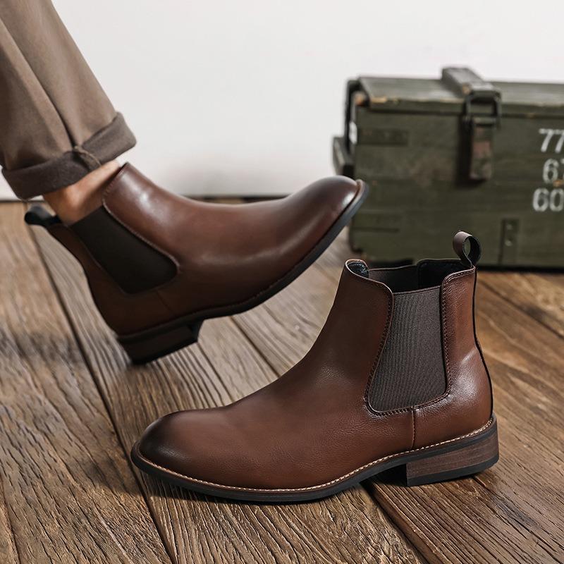 Men's Chelsea Boots Classic Handmade Leather Boots Business Dress Boot Men's Casual Ankle Boots British Style Men's Short Botas