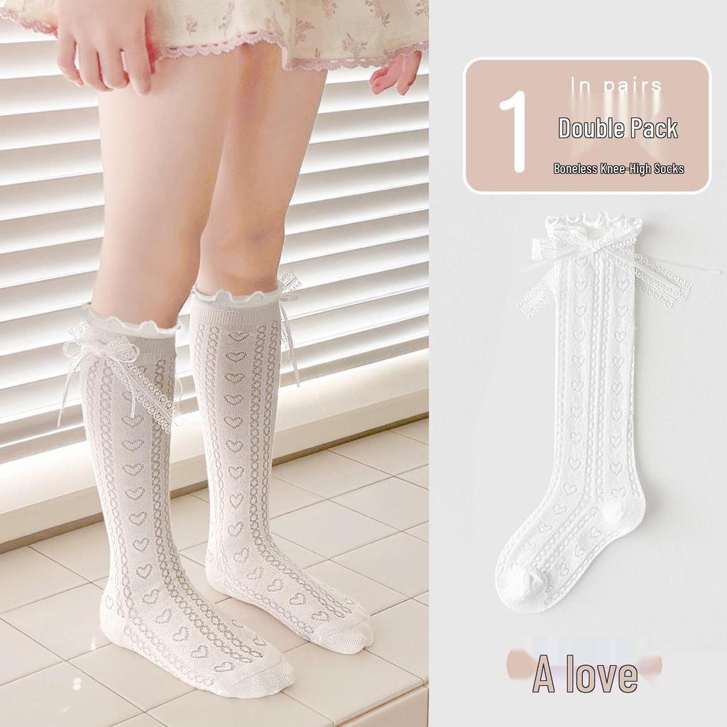 Minliu Mädchen Weiße Schleife Kniehohe Prinzessin Socken - Dünn, Nahtlos, gekämmte Baumwolle für den Sommer.