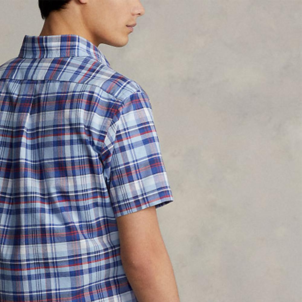 Polo Ralph Lauren FW22 Logo Embroidered Plaid Button-Up Short Sleeve Shirt Men shirts Blue MNPOWOV1N820553-999