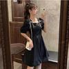 French Temperament Bubble Sleeve Dress Women's Summer Niche Design Sense Waist Thin Medium and Long Skirt
