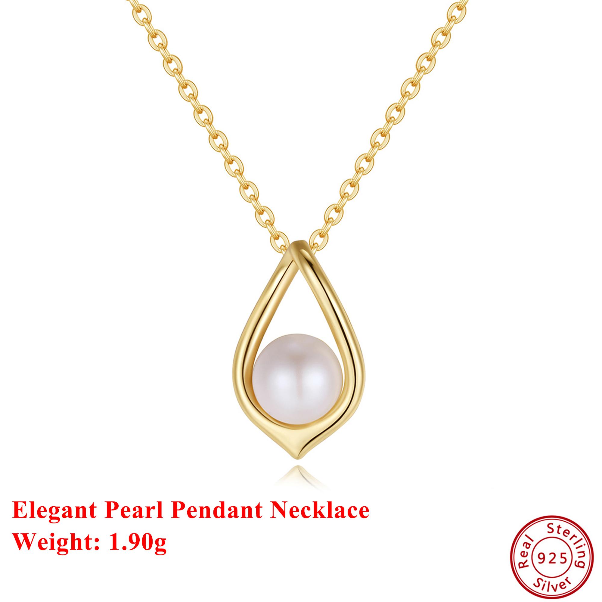 

EFFIE QUEEN 100% 925 Sterling Silver 14k Gold Round Pearl Pendant Necklace Banquet Jewelry for Women 2026 Trend Necklace GPN40