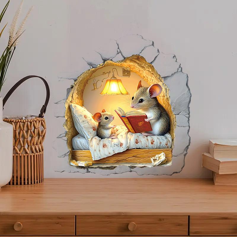 

1pc Whimsical Mouse Story Wall Sticker - Waterproof & Removable, Animal-Themed Home Decor for Living Room & Bedroom