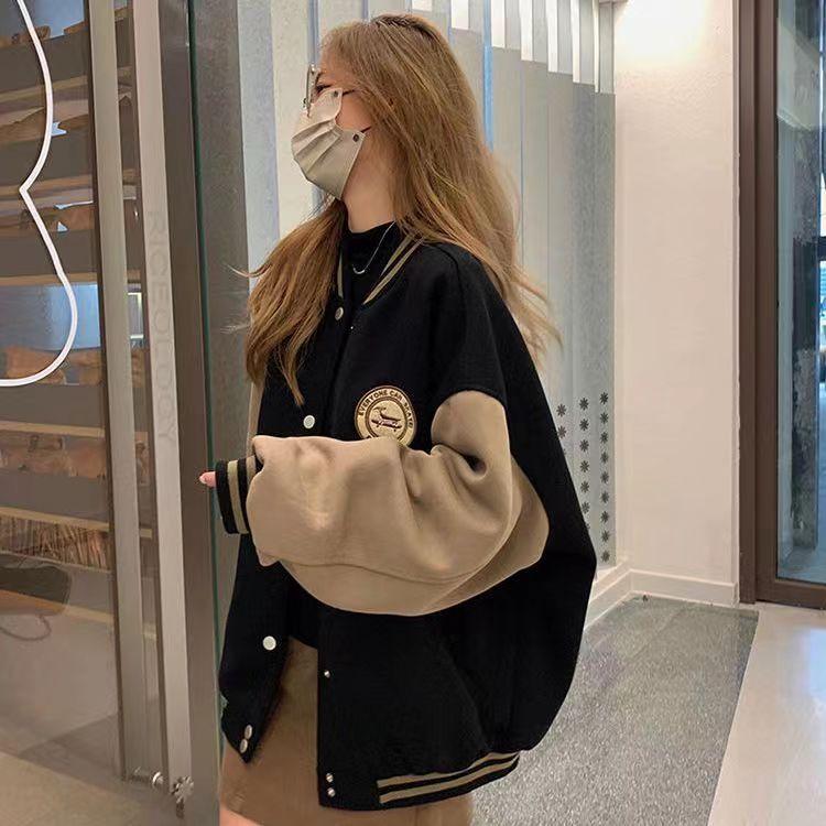 Women's Retro Baseball Jacket: Embroidered, Fleece-Lined, Thickened, Winter Outerwear, Loose Fit