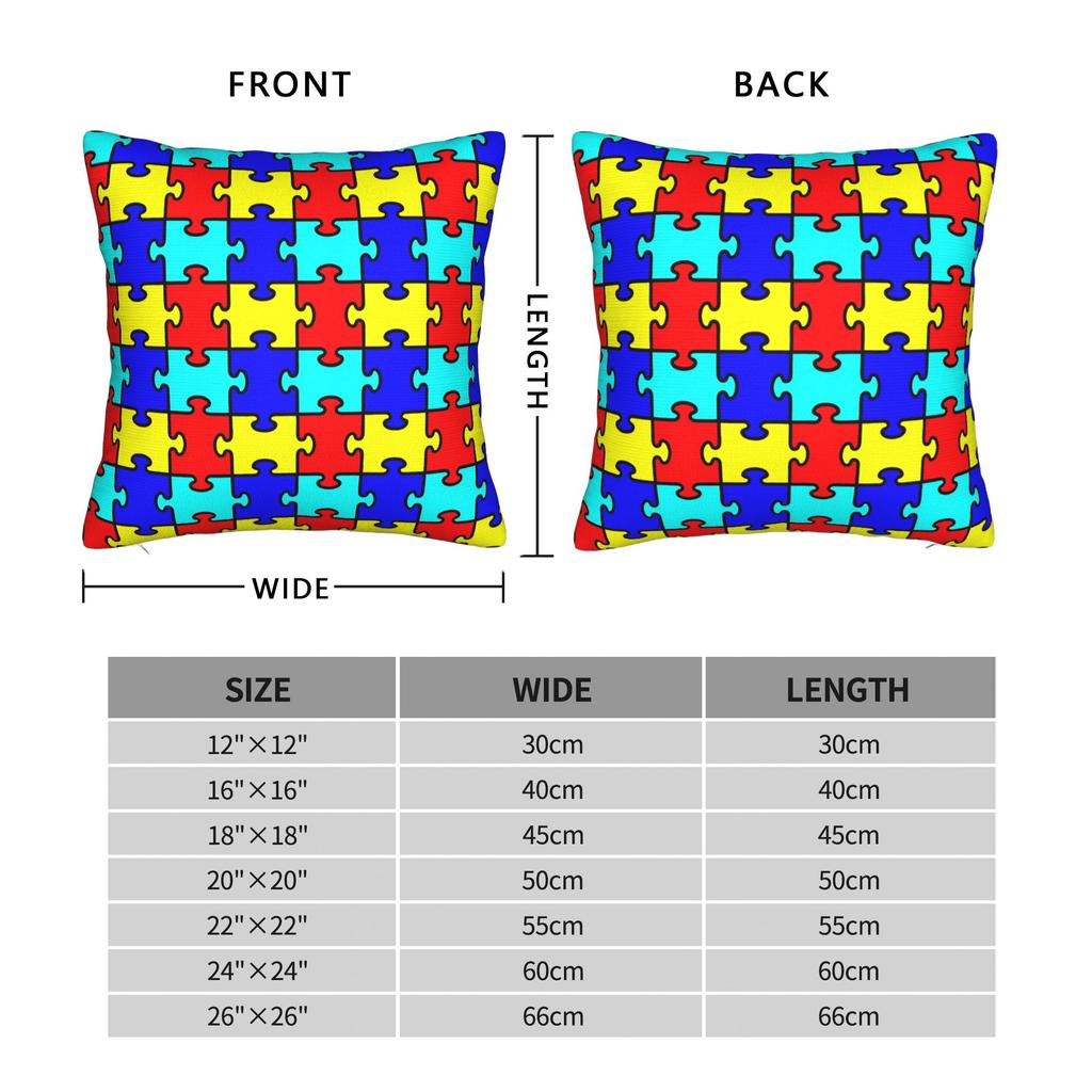 Simple Grid Autism Awareness Puzzle Pillow Case Square Pillow Cover For Sofa Home Decoration Cute Funny Pillowcases