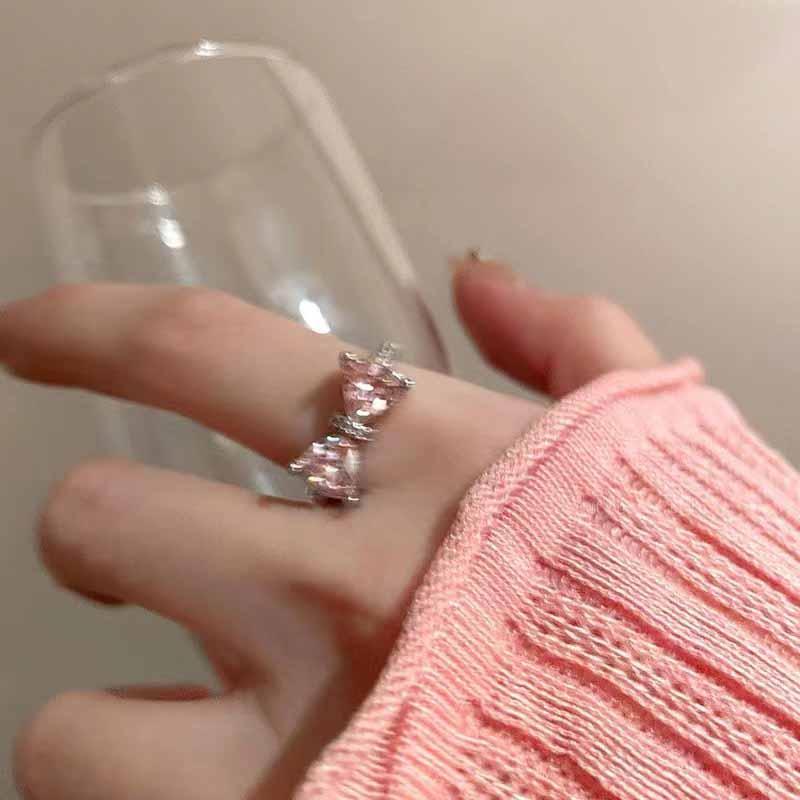 Sweet Girl Pink Zirconia Bow Adjustable Ring: Cute, Exquisite, High-End Design Adjustable Open