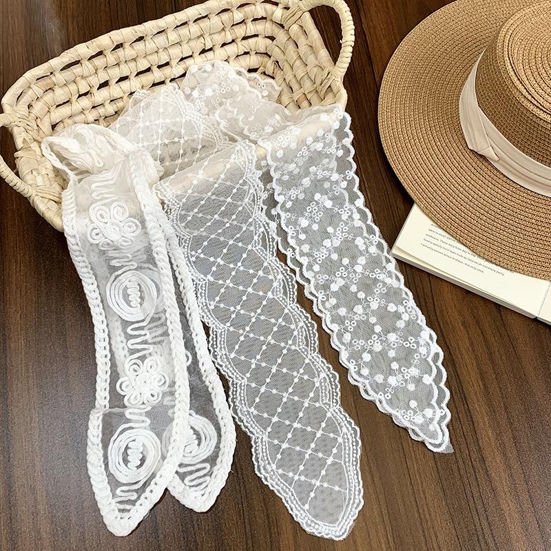 Silk scarf, long strip, high-end lace waist chain, multi-purpose silk scarf, hair accessories, mesh embroidery, streamer belt, headscarf, headband.