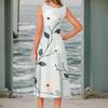 Women's Casual Fashion Floral Print Round Neck Sleeveless Color Midi Dress