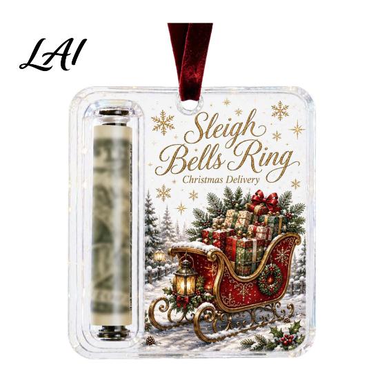 Christmas Tree Money Holder Retro Cash Pendant Decoration Transparent Acrylic Creative for Gifts Holiday Hanging Ornament with Card Slot Festive
