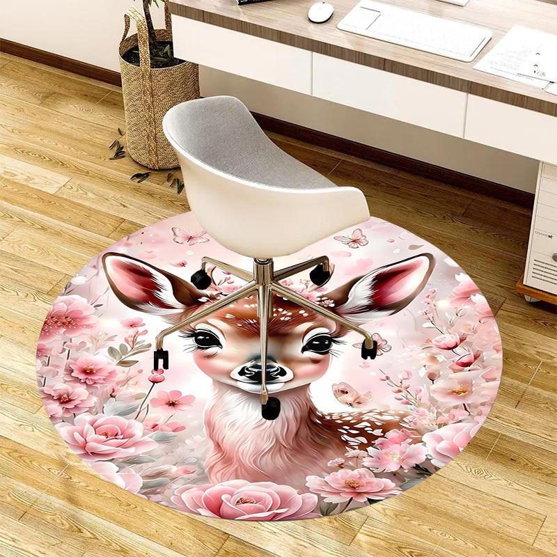 1PC Deer Non-Slip Floor Round carpet, Office, family, bedroom, Large Area Rug Indoor Rugs,  Durable PolyesterH0364