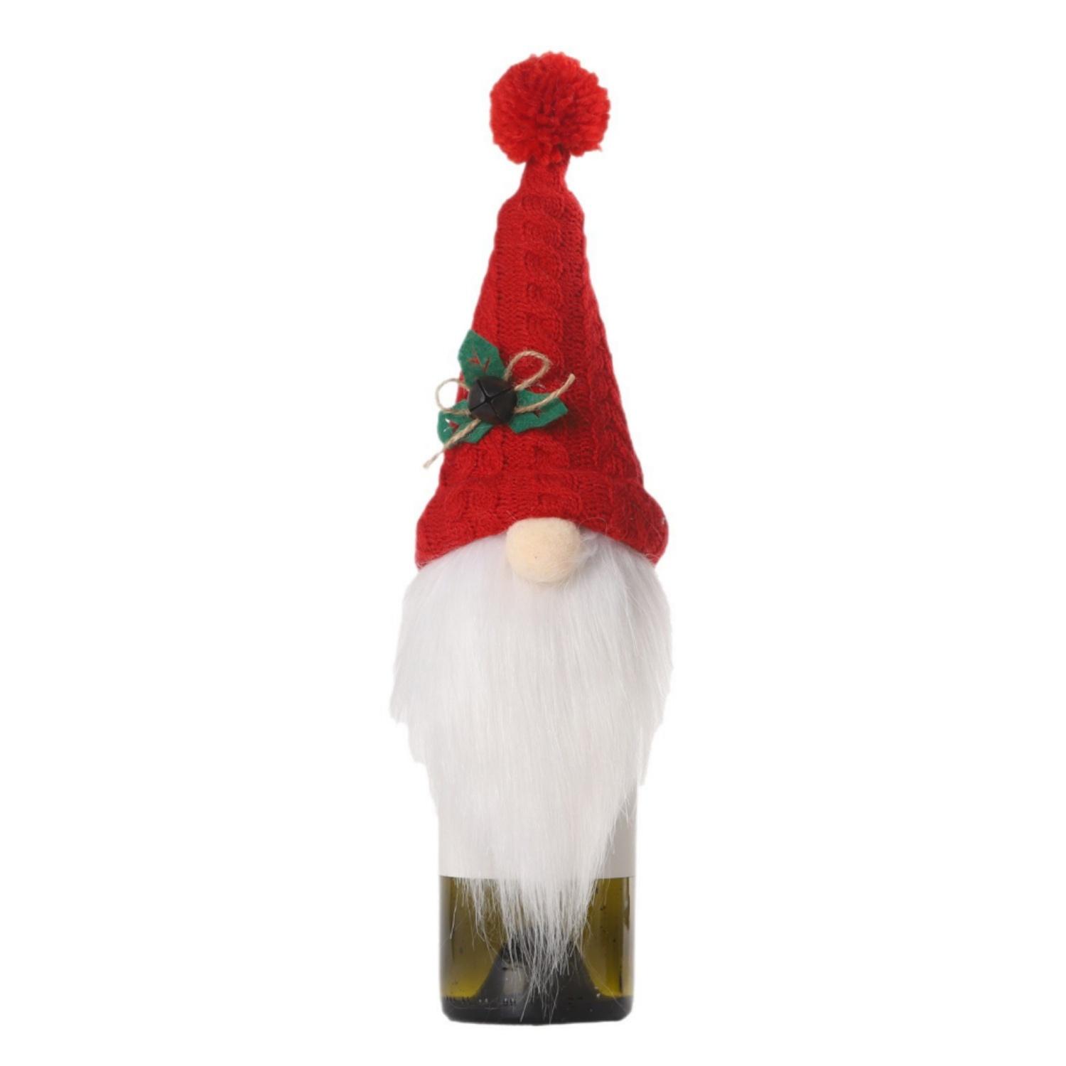

Christmas Santa Wine Bottle Cover Knitted Hat Bottles Plush Sweater Champagne Protective Covers Holiday Home Party Decoration червоний