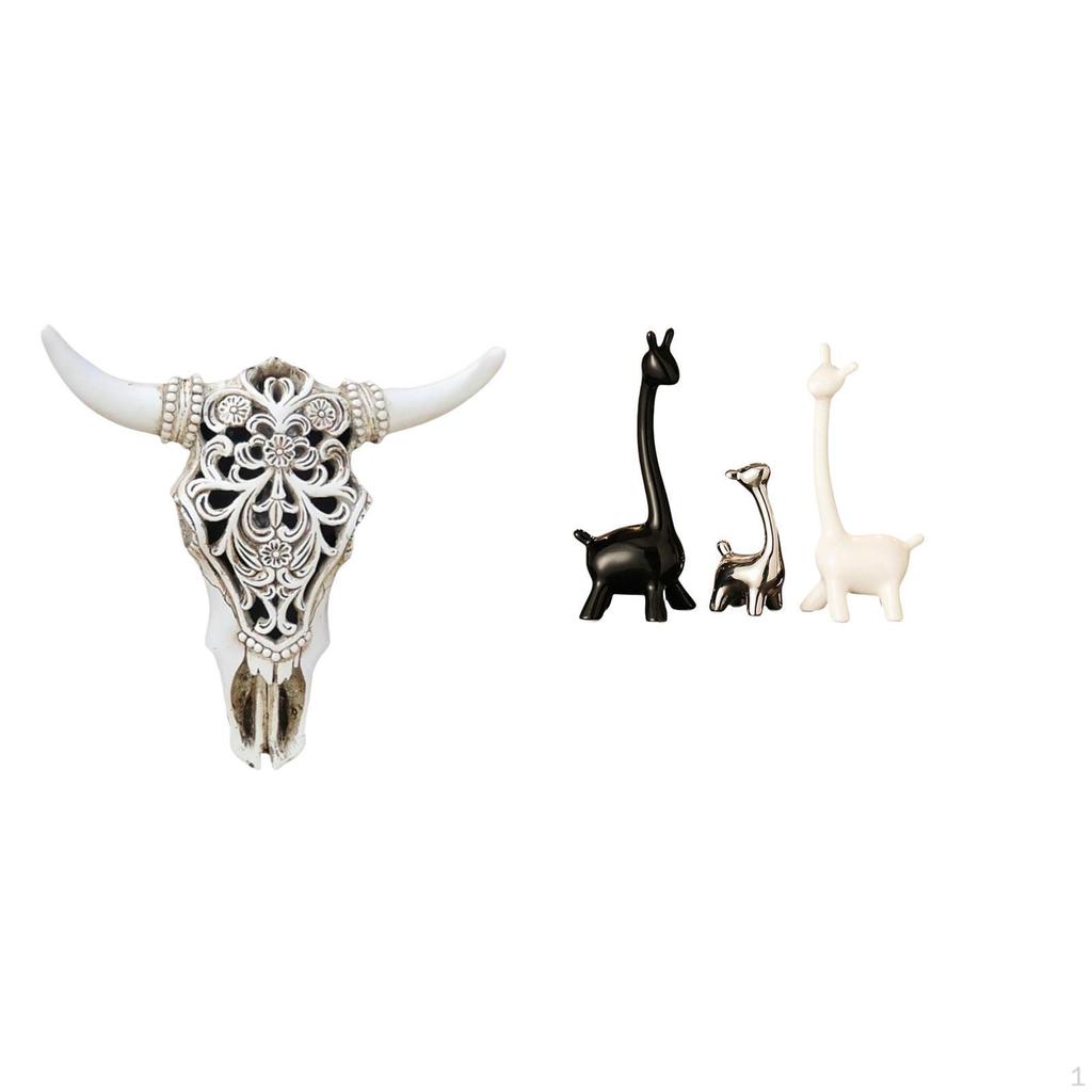 Tribal Bull Head Sculpture And Ceramic Giraffe Statue Wall Hanging Art Table Centerpiece for