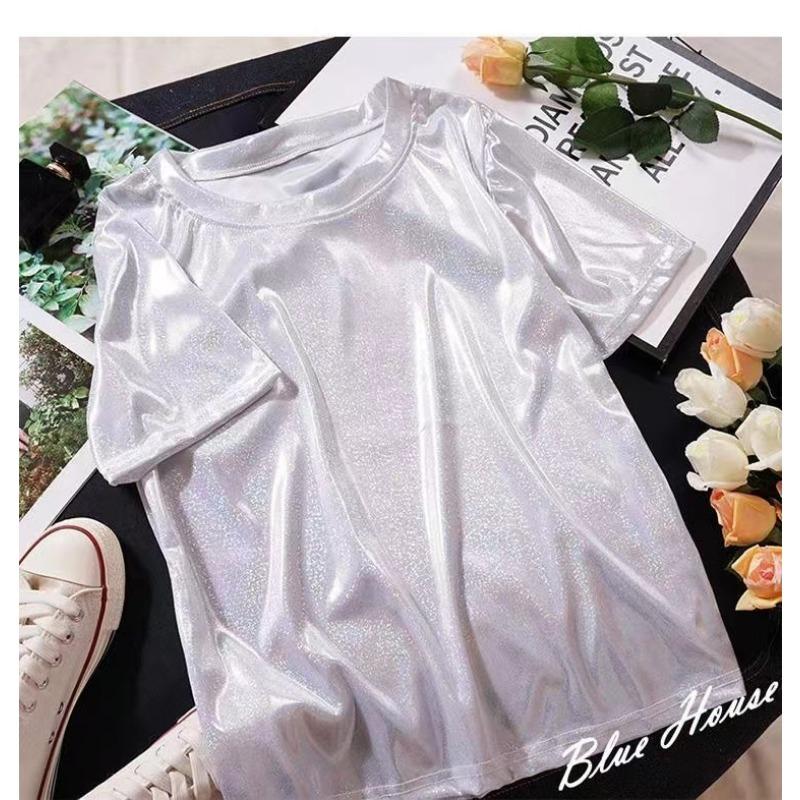 Summer New Korean Mid Length Blingbling Top Short Sleeved T-shirt for Women