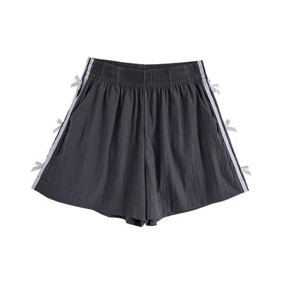 Sportshorts Damen Sommer High Waist Lässig Locker Gerade Hose Student Gestreift Schleife Weitbeinige Hose