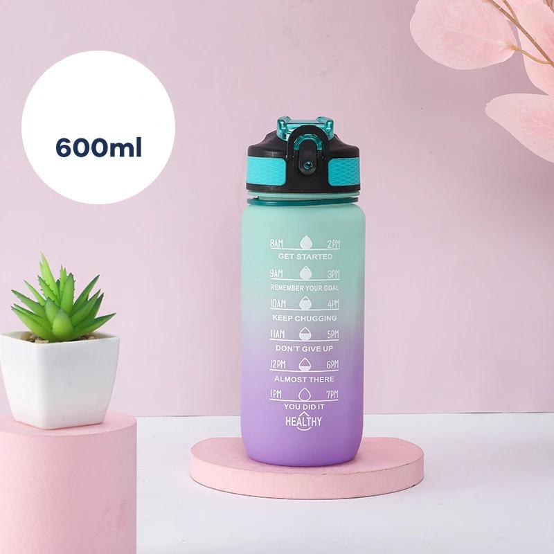 600ML Colorful Plastic Sports Water Bottle with Time Marker Portable Water Bottle Reusable  Cups Drinkware Drinking Bottle