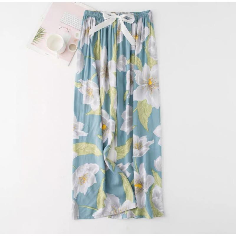 VEZFAA Moda damă ocazional cu imprimeu cu model de flori Pantaloni cu talie înaltă Pantaloni și capris