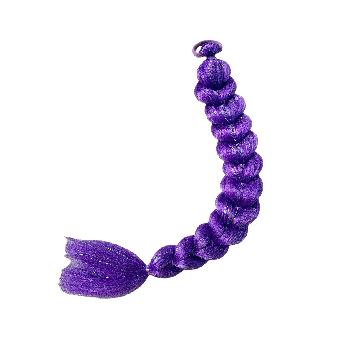 

Deep Purple Silver Glitter Tight Spiral Braid Synthetic Wig Top Loop for Cosplay Party Stage