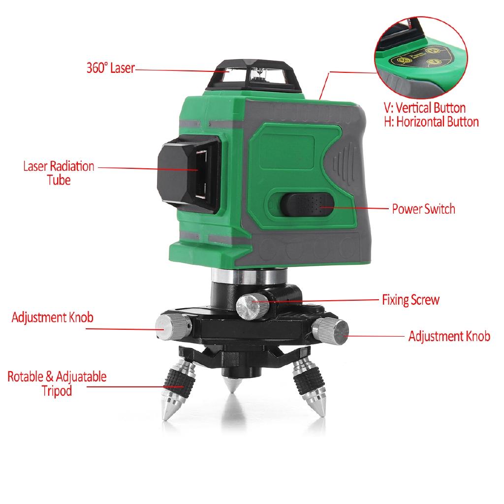 12 Line Laser Level 3D Green Light Auto Self Leveling 360 Rotary Measure Horizontal Vertical Cross Self-Leveling 635nm