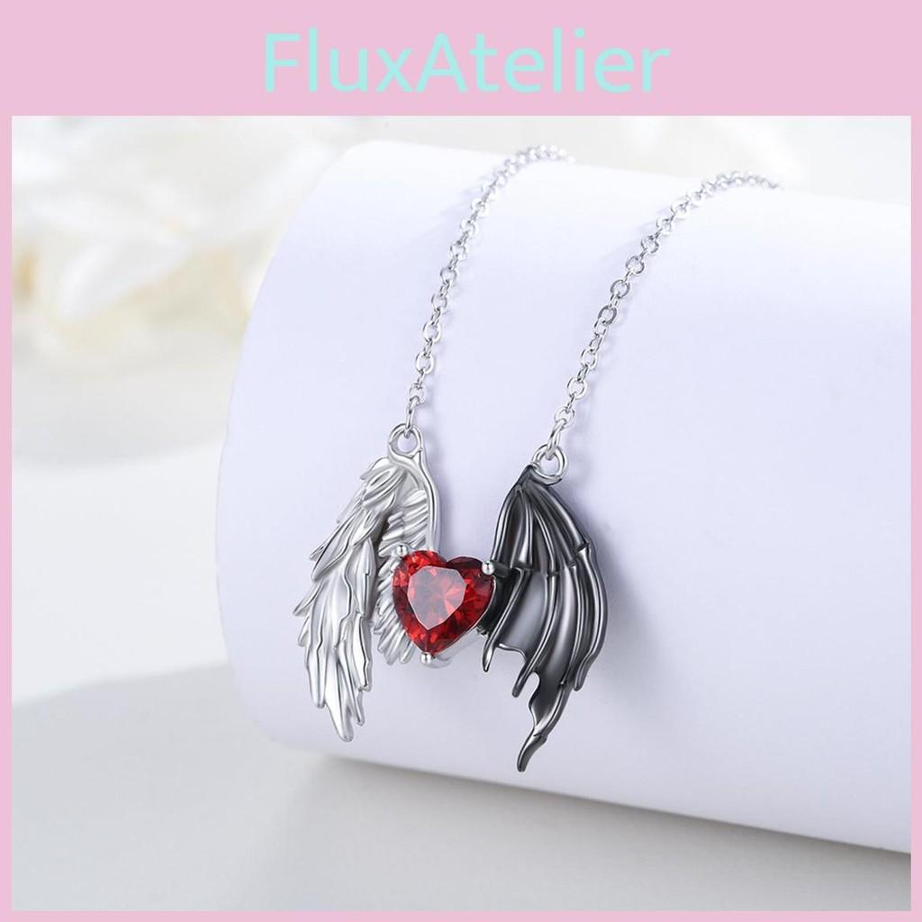Heart Feminine Pendant Necklace With Angel Wing And Demon Design For Daily