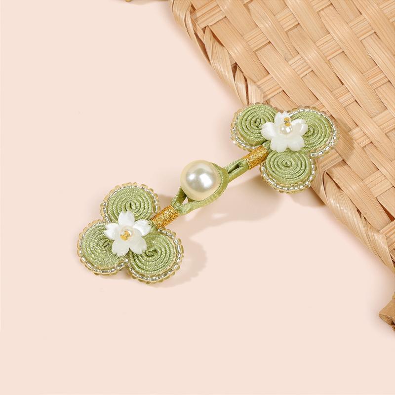 Traditional Handmade Frog Buttons Chinese Style Faux Pearl Green Bead for Cheongsam DIY Craft Sewing Apparel Decoration