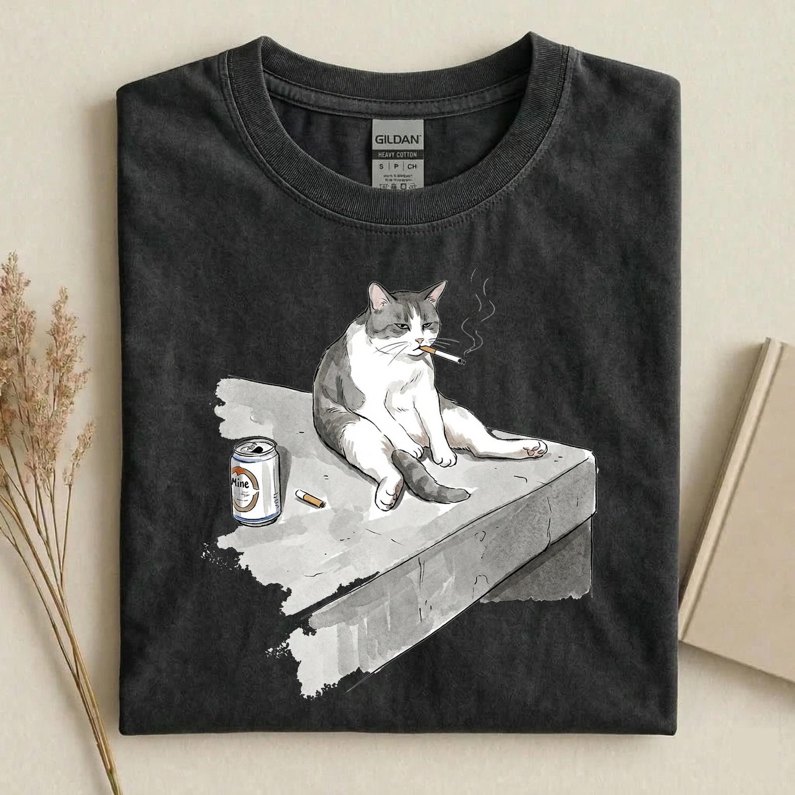 Funny Smoking Cat T-Shirt, Grumpy Cat Graphic Tee, Dark Humor Cat Shirt, Lazy Cat Illustration Tee, Sarcastic Cat Lover Gift S