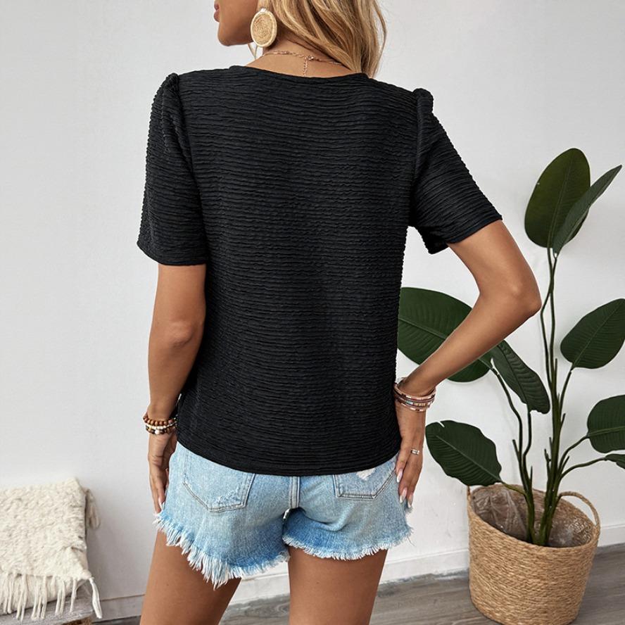 YYFSK Women's Fashion Casual Summer Spring Solid Color Print Short Sleeve V-Neck Blouses & Shirts