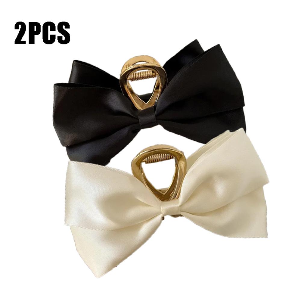 1/2pcs  Black Satin Bow Clip WOMEN'S Summer Headwear Simple Temperament Hair Clip Back of the Head Shark Clip