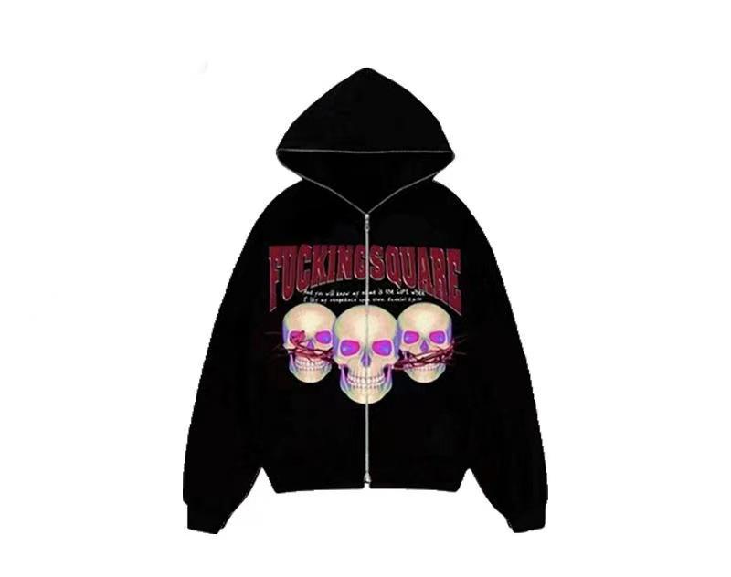 2023 New Riman Print Punk Style Harajuku Sweater Y2k Gothic Hoodie Long Zip Sweater
