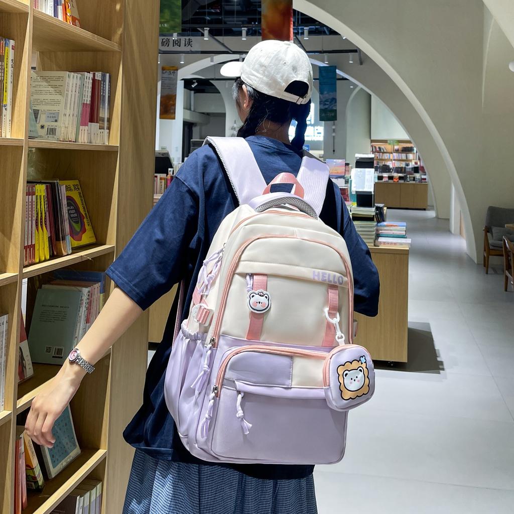 Summer new Korean version ins college style contrasting color schoolbag high value primary school students grades 3-6 multi-compartment backpack