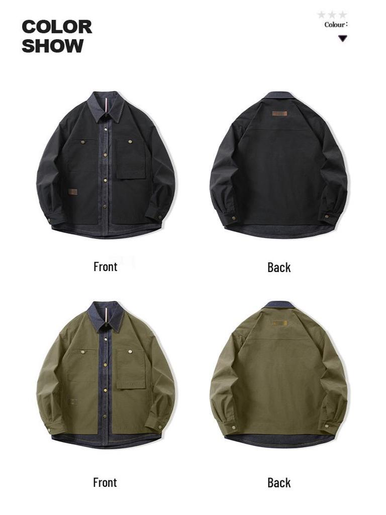 Men's Designer-Style Faux Two-Piece Jacket, Spring/Autumn 2025, Loose Casual Workwear, Trendy Cotton Outerwear.