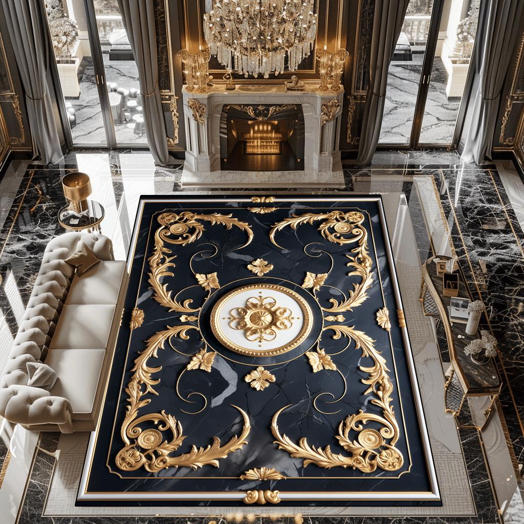 

European Luxury Black Gold Carpet for Living Room Decoration Large Area Villa Hall Non-slip Floor Mat Home Bedroom Sofa Area Rug 60*90cm