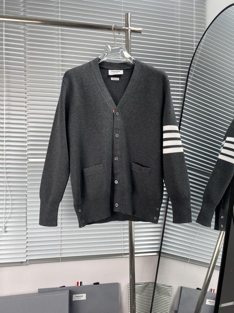 High Version Macaron V-neck Wool Cardigan with Four-Bar Sleeve for Unisex