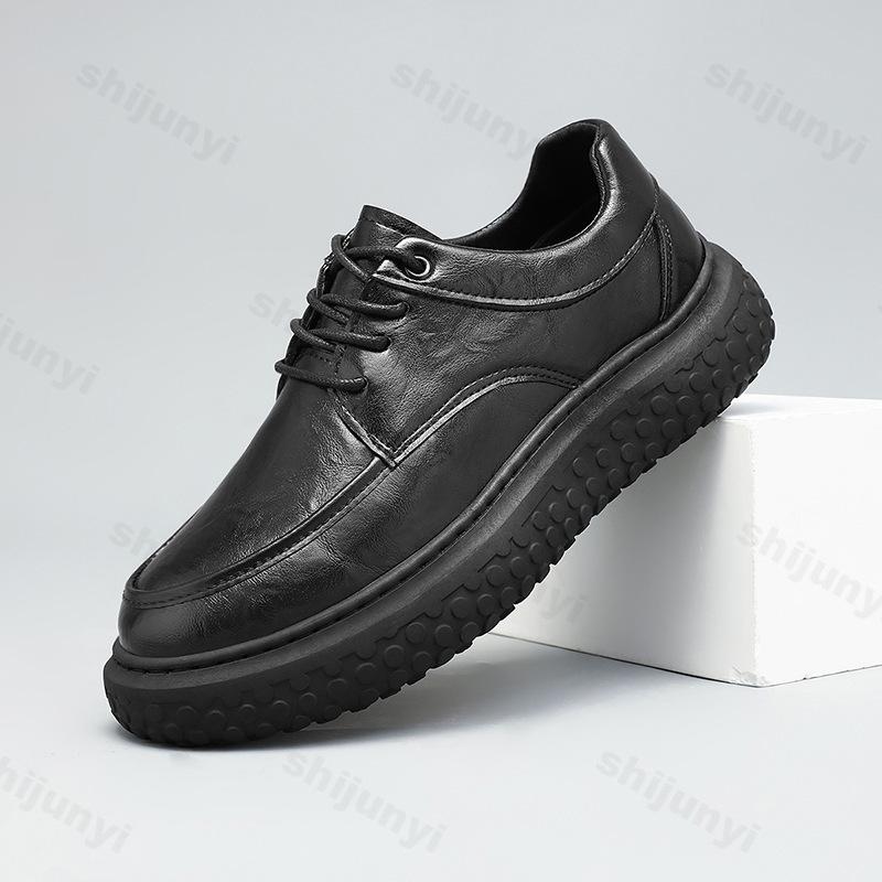 Men's Leather Shoes British Style Trendy Thick-soled Casual Shoes Anti-slip Wear-resistant Properties 2025 Autumn Black Loafers