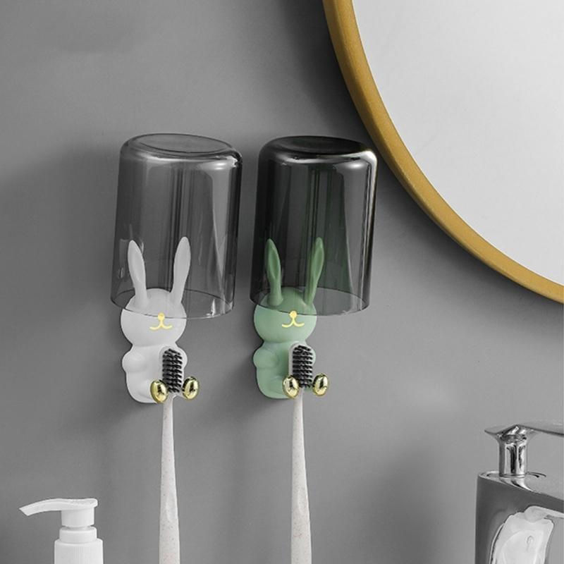 Cartoon Rabbit Wall Hook Hanger Multifunctional Hanging Bracket Supplies for Home Bathroom Toothbrush Cup