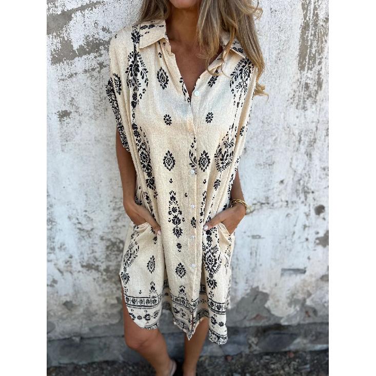 

Весна и лето Новое сексуальное элегантное универсальное повседневное платье для свиданий и танцев с принтом в однотонном цвете и короткими рукавами 3XL бежевый