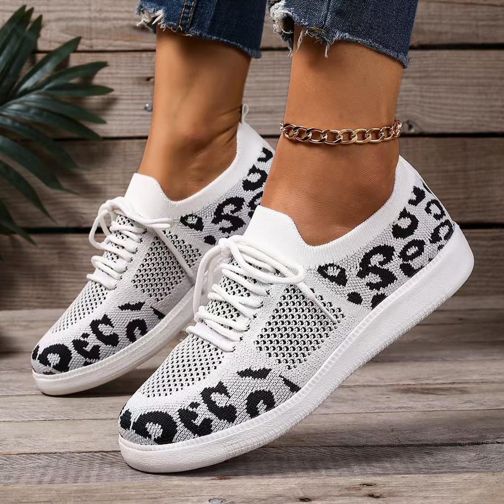 Women Casual Sneakers New Leopard Lace-up Lightweight Sneakers Women Mesh Breathable Running Shoes Women 2025 Zapatos De Mujer