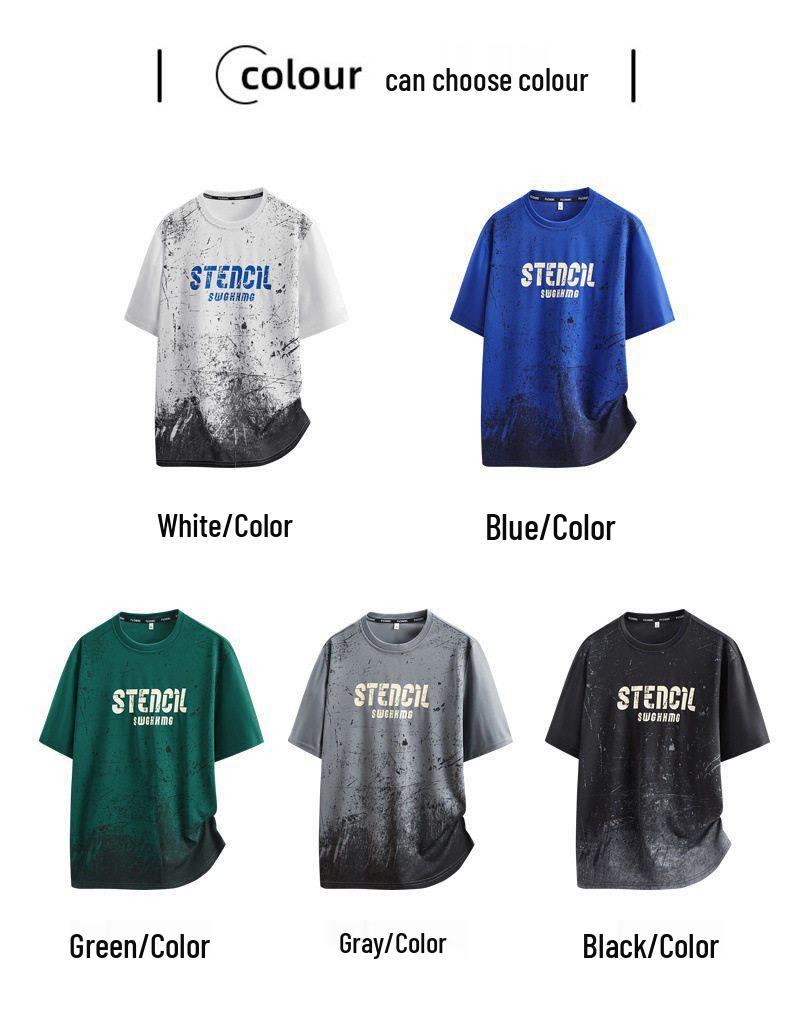 Men's Plus Size Gradient Ice Silk Short Sleeve T-shirt - Summer Round Neck Trendy Style