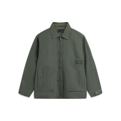 Li Ning CF Suo Solid Color Casual Sports Zip Collar Long Sleeve Water Resistant Jacket Men Jackets Dark-Green AJDU247-2