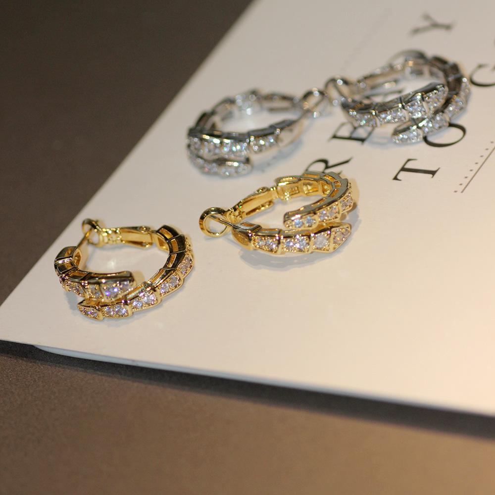 Unique Design Snake Zircon Stud Earrings Women's Ear Buckle New Light Luxury Snake Bone Earrings Exquisite Versatile Fashion Earrings
