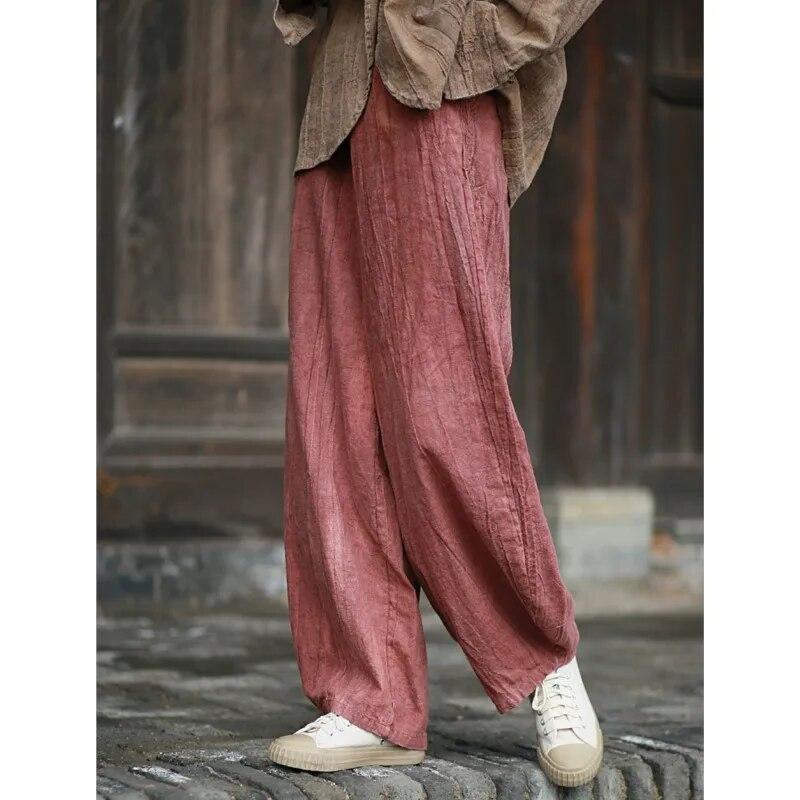 Johnature Woman Spring Chinese Style Vintage Loose Personality Pants Retro Elasticated Waist Pants
