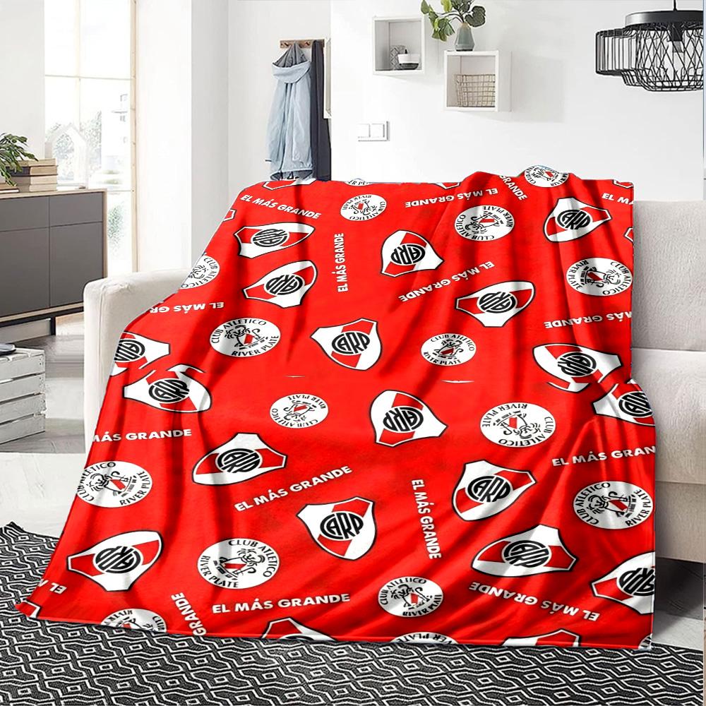 River Plate Club Badge All‑Over Print Flannel Blanket Soccer Fan Throw Blanket Soft Cozy Home Sofa Bed Decor for Football Supporters