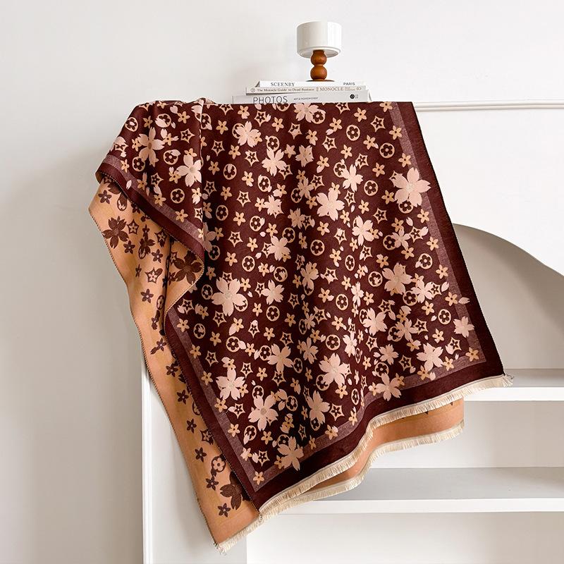 Herbst und Winter Neu Kirschblüten Schal Damen Fransen Imitat Kaschmir Verdickt Warmer Schal Eleganter Schal