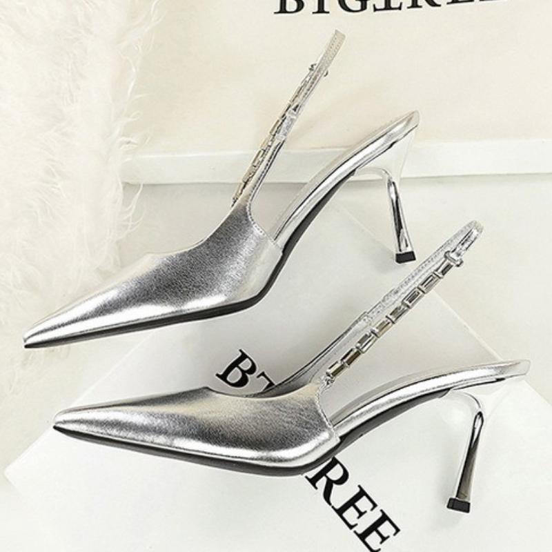 Fashion Women 9.5cm High Heels Lady Patent Leather Stiletto Heel Single Crystal Ankle Strap Heels Pumps Female Breathable Dance Shoes