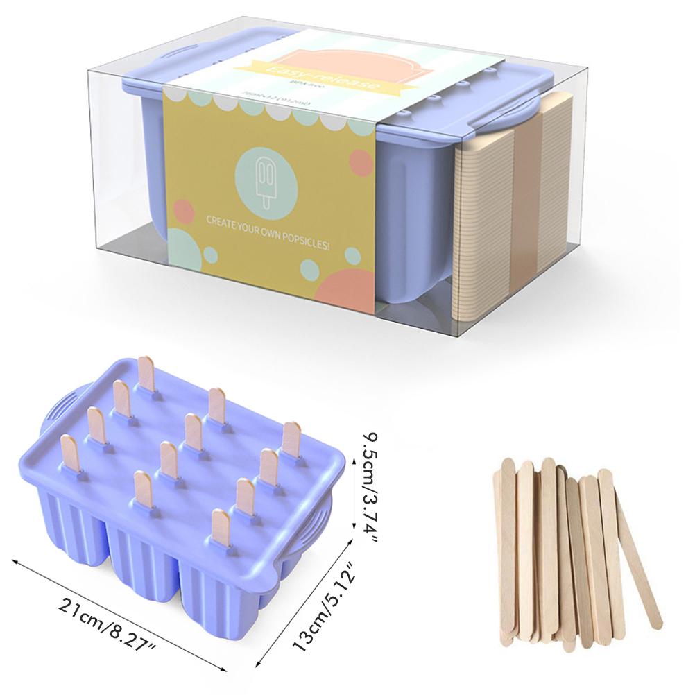 12 Cavity Silicone Popsicle Mold With Lid DIY Ice Cream Lollipop Maker