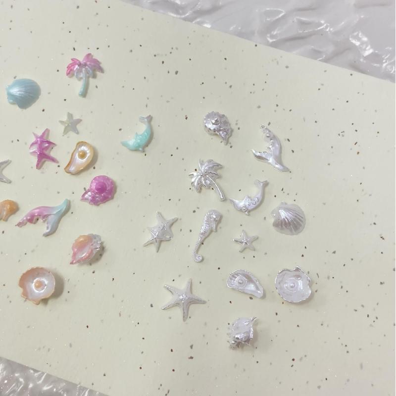 50 Pcs Ocean Series Glossy Colorful Shell Starfish Conch Fishtail Resin Nail Art Jewel Decorations Manicure Ornament