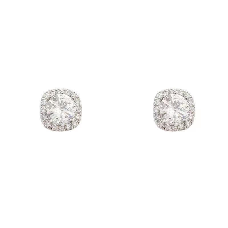 Elegant Korean Style Square Diamond Earrings for Women - S925 Silver Needle