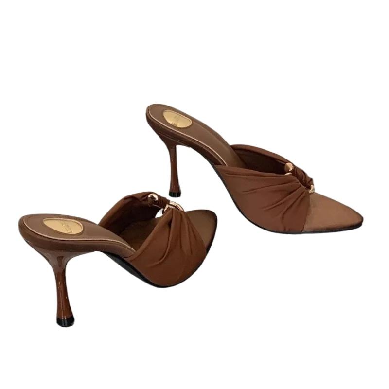 Pointed Toe Metal Decoration Women's High Heels Slippers Thin Heels Dress Fashion 2025 Brand Ladies Shoes Shallow Party Slippers